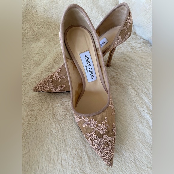 JIMMY CHOO Love 100 Floral Lace PumpBallet Pink Sz 36